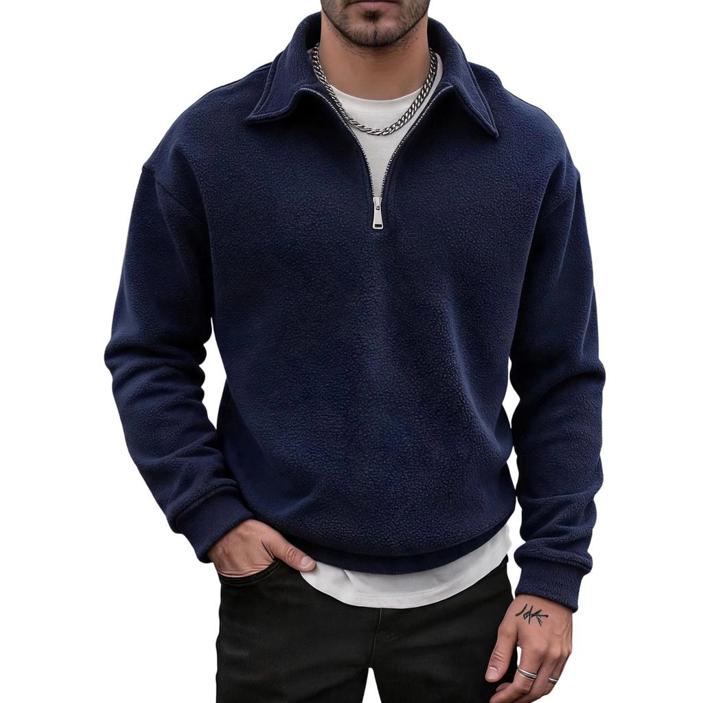 Men's Half Zip Sweatshirt with Turn-Down Collar, Casual Double-Sided Pullover