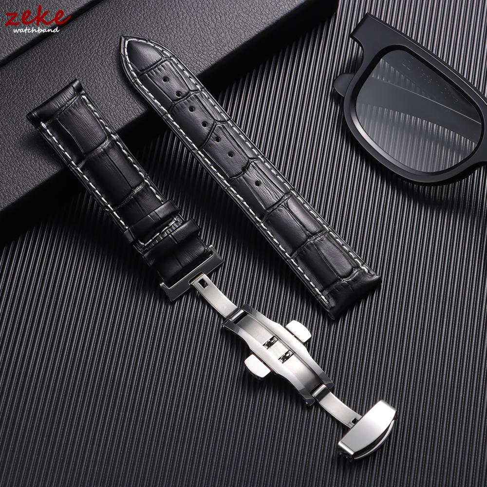 Genuine Calfskin Leather Watch Starp 12/13/14/15/16/17/18/19/20/21/22/23/24mm Universal Replacment Bands with Butterfly Buckle
