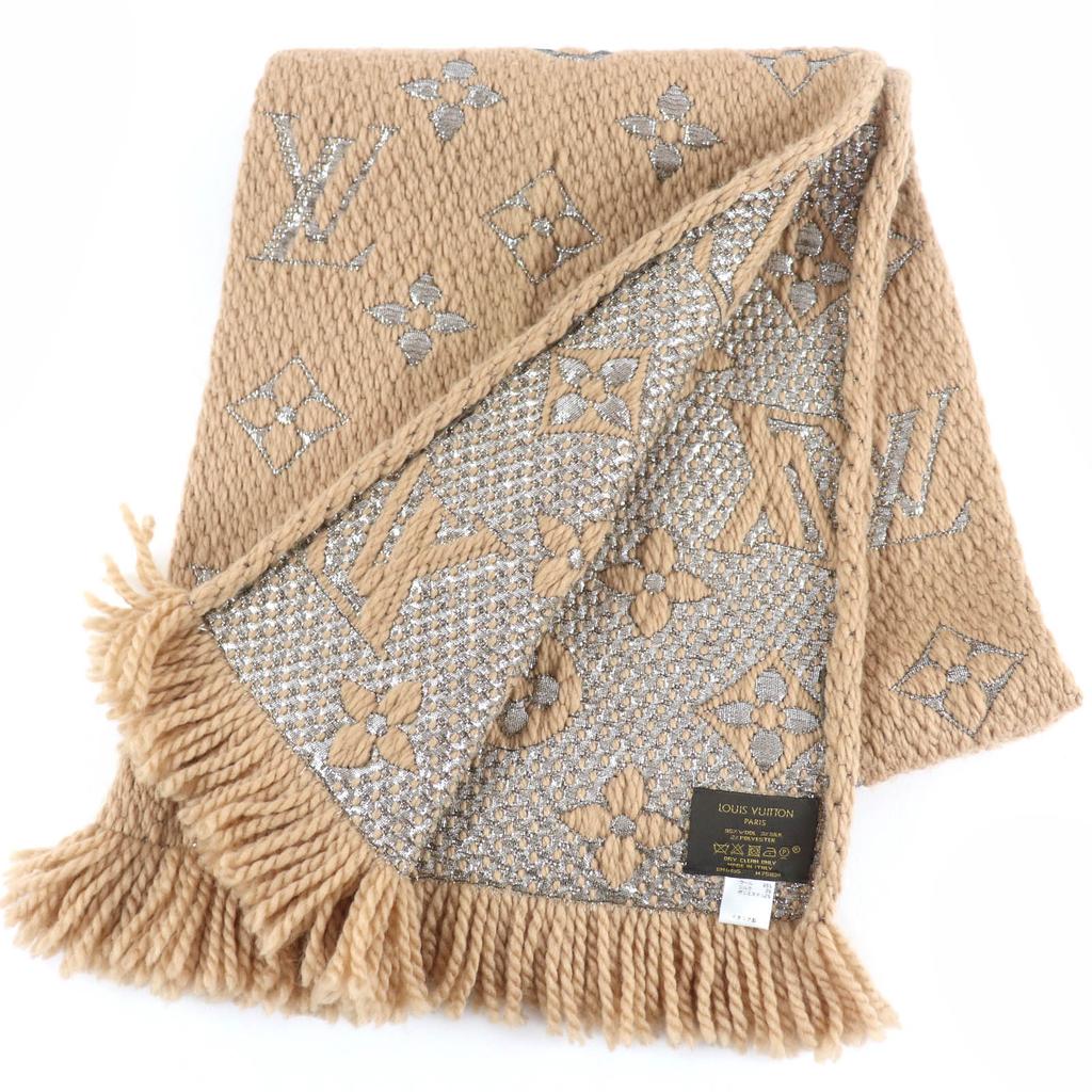 Great LOUIS VUITTON Scarf Escalp Logomania Shine With fringe beige wool M75834 Used