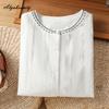 Korean Style Spring Summer Women White Blouse O Neck Hollow Out Embroidery Cotton Shirt Lantern Sleeve Elegant Feminine Blouse
