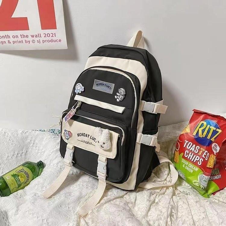 Schoolbag Girl Contrasting Schoolbag Ins Korean Version of Primary School Junior High School Student Schoolbag Mori Versatile Backpack Large Capacity 