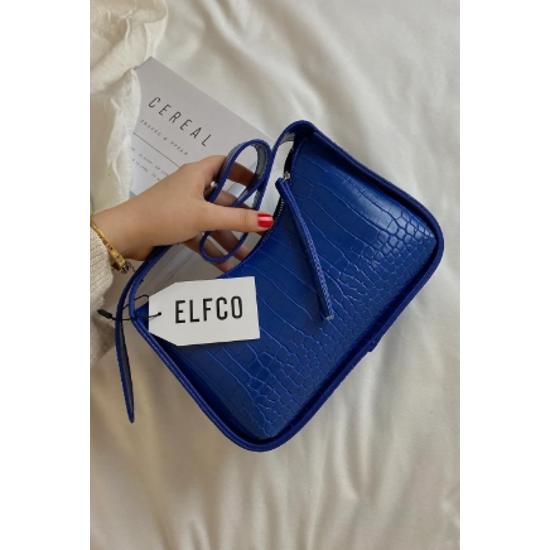 Women's Crocodile Pattern Sax Blue Baguette Bag