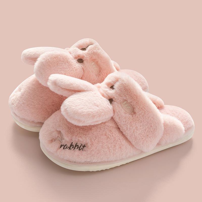 Women's Winter 2026 Cotton Plush Rabbit Fur Slippers - Indoor Home Style