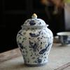Chinese Vintage Blue and White Porcelain General Jar Ceramic Ginger Jar Airtight Storage Tank Porcelain Crafts Decoration