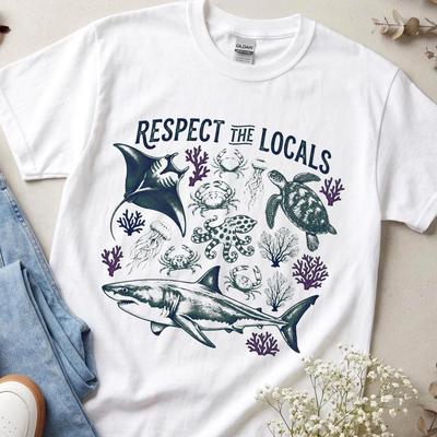 Respect The Locals Ocean Shirt, Retro Orca T Shirt, Cute Fish Graphic Tee, Sea Animals Lover Gift, Marine Life Protection Shirt, Aesthetic S