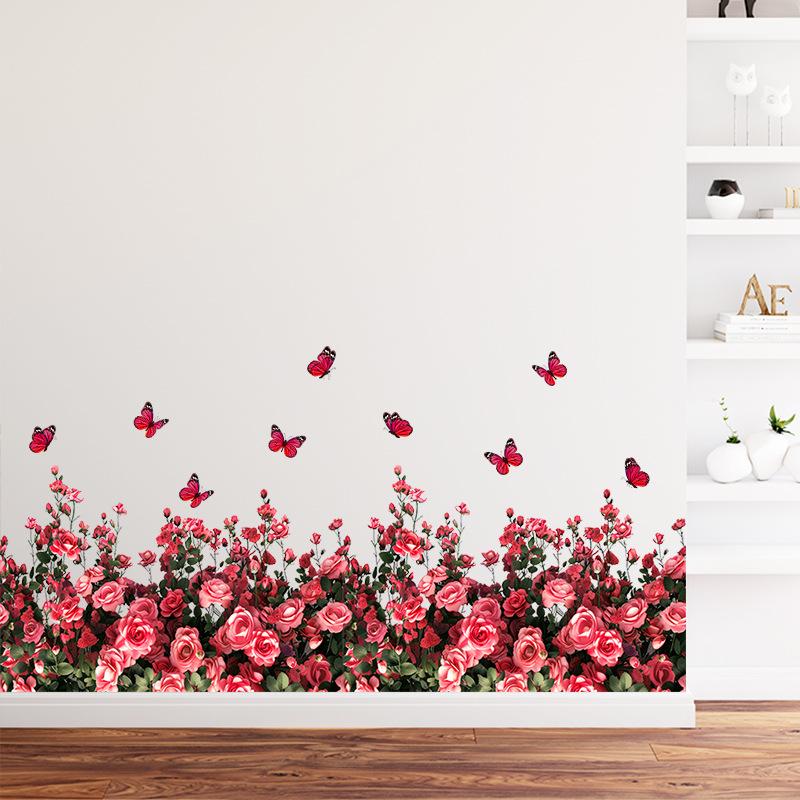 Wall Decals for Living Room Bedroom Minimalist Skirting Board Flowers Roses Plants Creative Waistline Background Wall Art Paintings Home Decor
