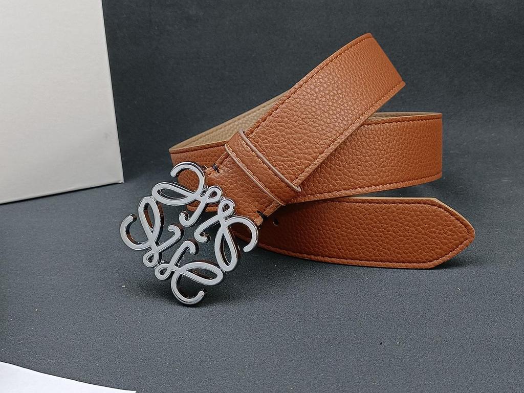 Loewe Glatte Schnalle Litschi-Prägung Herren Ledergürtel - Vielseitig, Modischer Influencer-Stil Auf Lager