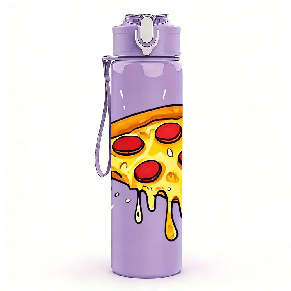 1PC Melting Cheese Pizza Graphic 750ml Color Plastic Water Bottle Leakproof Flip Straw Lid For Sports Office Home Use