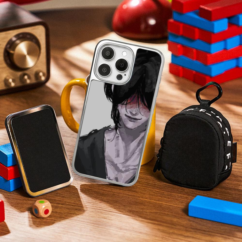 

H-homi-cipher crawling anime man Phone Case for iPhone 16 15 14 13 12 11 Pro Max Sheepskin Silver-edged protective case iPhone15Pro