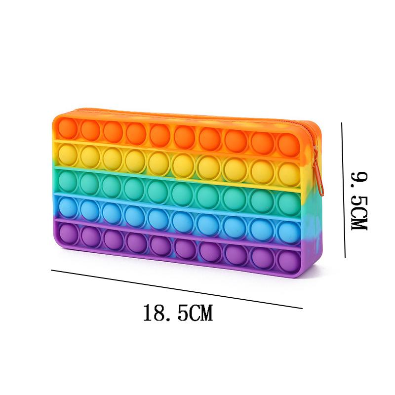 Rainbow Pencil Case Silicone Push Bubble Fidget Toys Stationery Storage Bag Decompression For Kids Back School Season Gifts