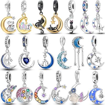 Passend für Originalarmband Kupfer Mond Serie Charms Perlen Eingelegt Zirkonium Luna Katze Hängeanhänger DIY Schmuck
