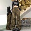 Unisex Retro Leopard Print Wide-Leg Jeans – Trendy Summer Loose-Fit Casual Pants with Belt
