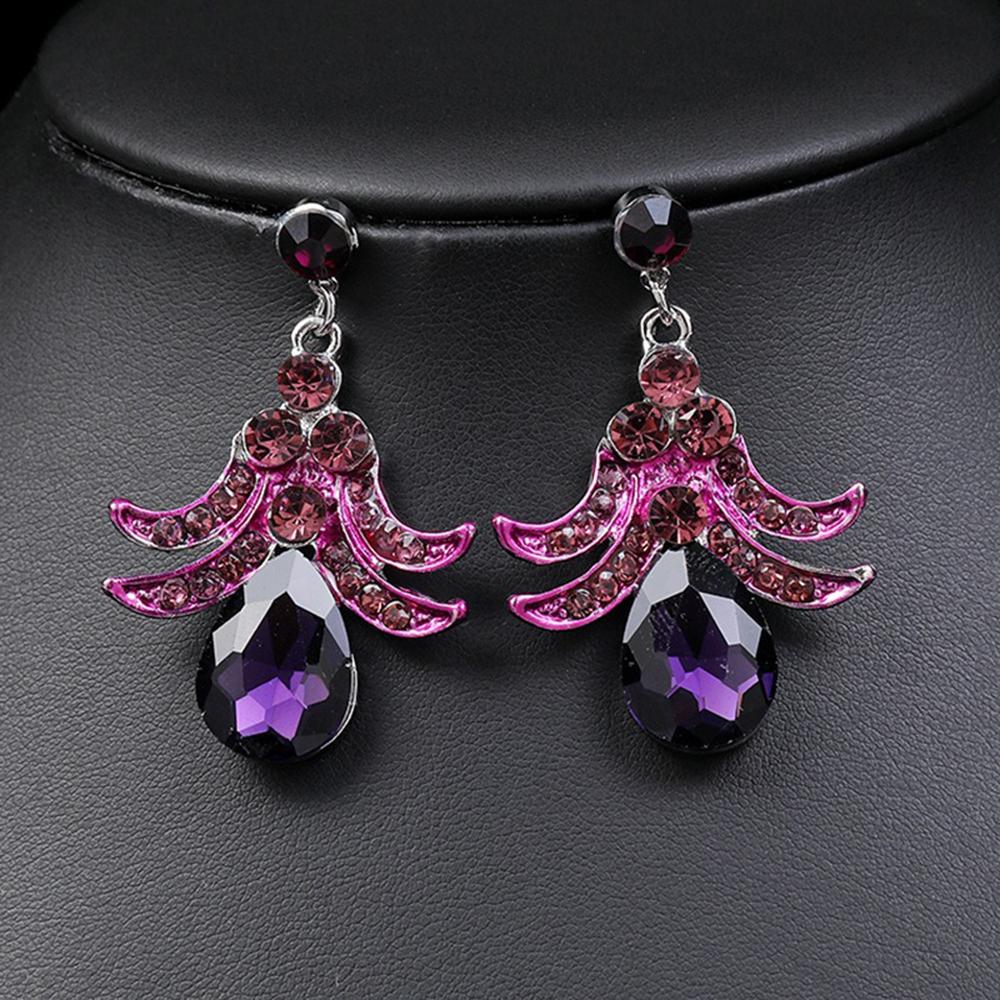 3pcs Luxurious High-end Purple Zircon Inlaid Alloy Necklace Earrings Set for Women's Elegant and Dignified Party Accessories
