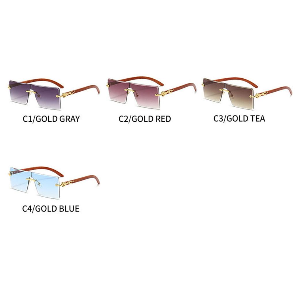 Retro Square Sunglasses Frameless Design Cheetah Wood Grain Legs Fashion Trend One-Piece Eyewear