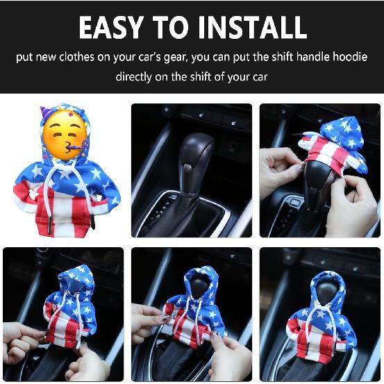Car Gear Shift Cover with US Flag Design,Fashionable Gear Shift Hoodie for Shifter Knobs,Universal Car Interior Accessories Funny Car Shift Knob
