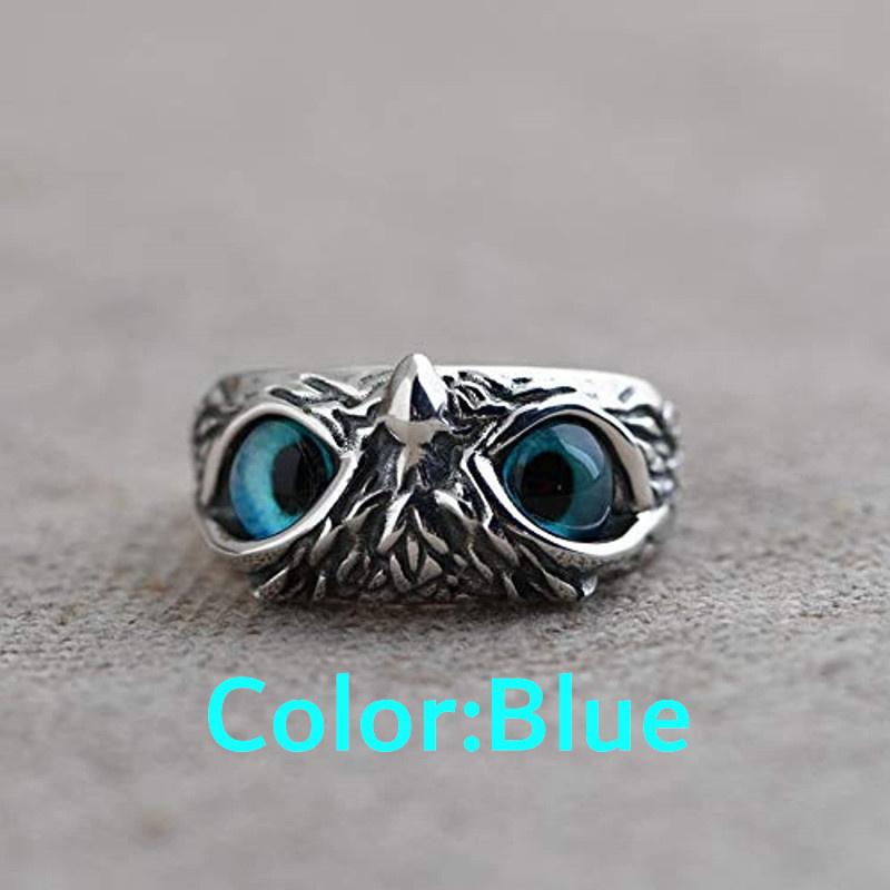 Adjustable Vintage Owl Ring Men Women Retro Colorful Eyes Ring