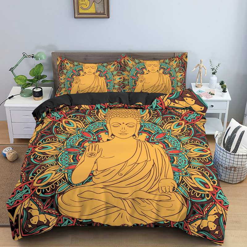 Ložní souprava Buddha Indické náboženství Buddhismus Meditace Mandala Povlak na přikrývku Usmívající se Buddha Květinový Měkký povlak na přikrývku Queen King Size