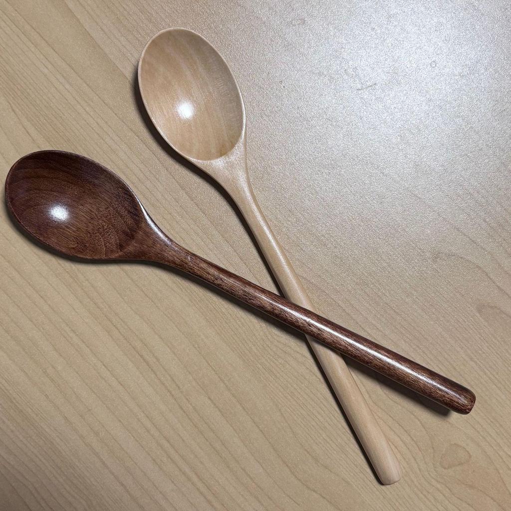 Japanese Style 23.5cm Wooden Spoon with Long, Half-Round Handle for Cooking and Stirring