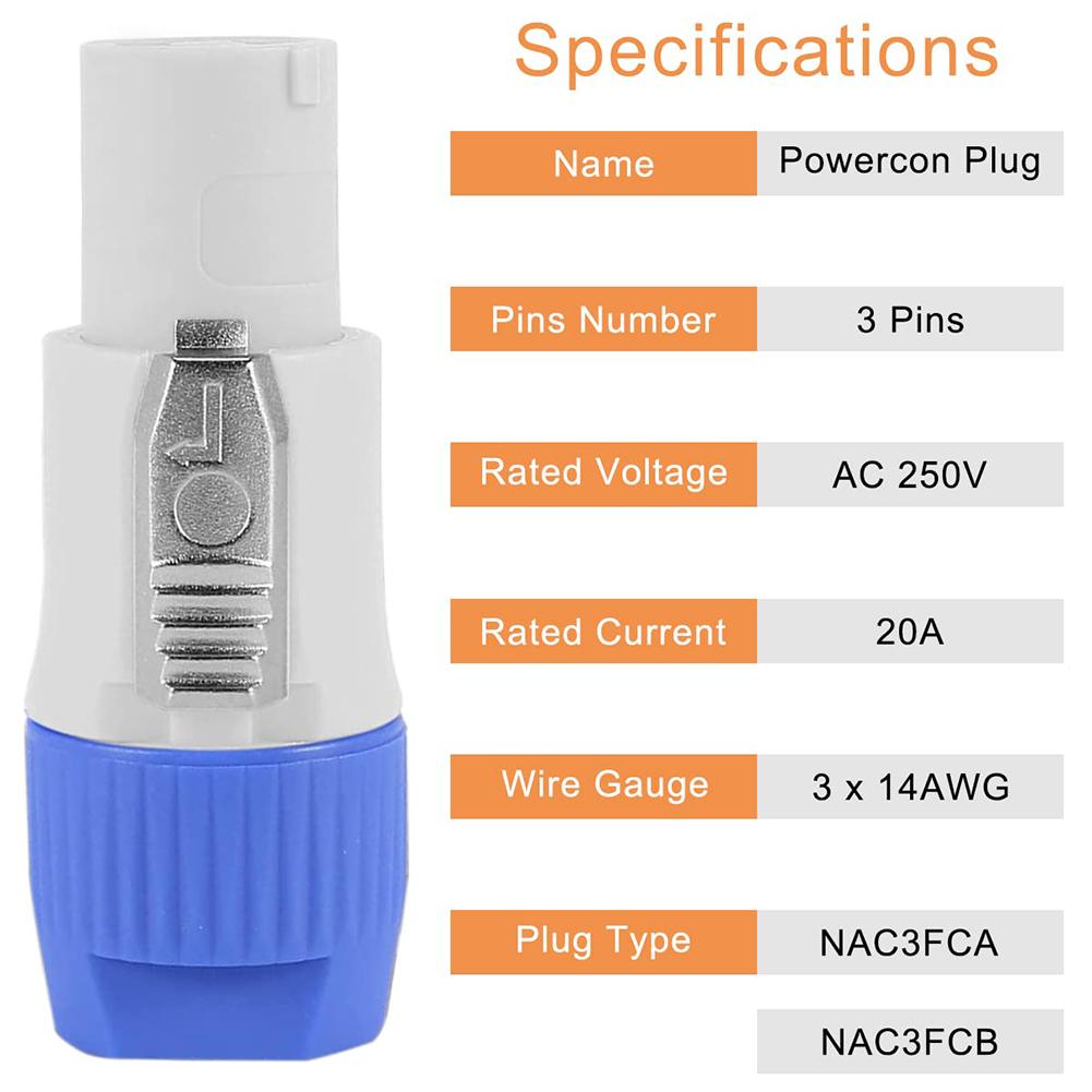 10PCS 3-Pin Male Power Connector AC Cable 20A 250V Power Plug Adapter For DMX Signal Stage Lights, Moving Head Lights