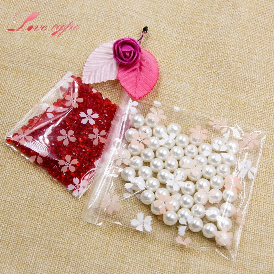 New 100PCS Cherry Blossoms Candy &Cookie Plastic Bags Self-Adhesive For DIY Biscuits Snack Baking Package Decor Kids Gift Su