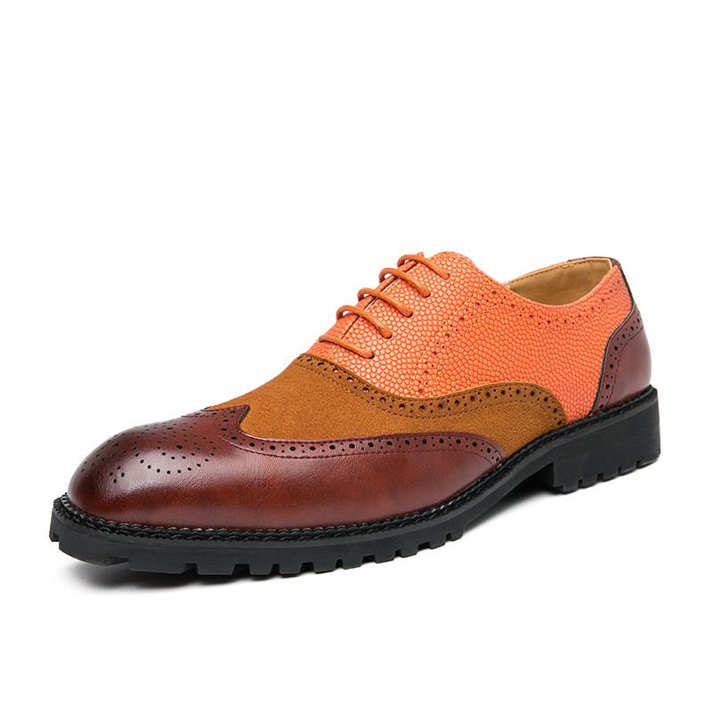 British Style Fashion Orange Men'S Brogue Shoes Large Size 47 Pointed Leather Shoes Casual Men Low-Heel Formal Shoes For Men