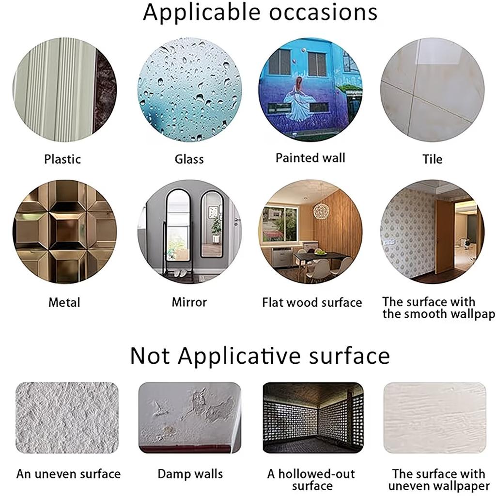 100 Self-Adhesive Mirror Glass Stickers • Residue Free And Removable • Rectangular Wallpaper Style Stickers