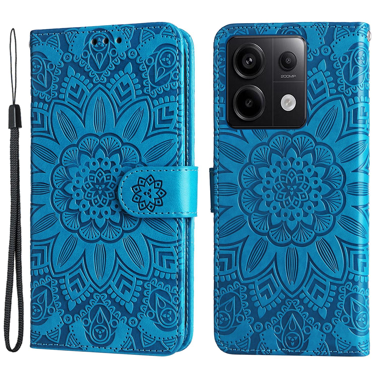 

For Xiaomi Redmi Note 13 Pro 5G/Poco X6 5G Wallet Case with Strap Leather Phone Cover Stand Blue