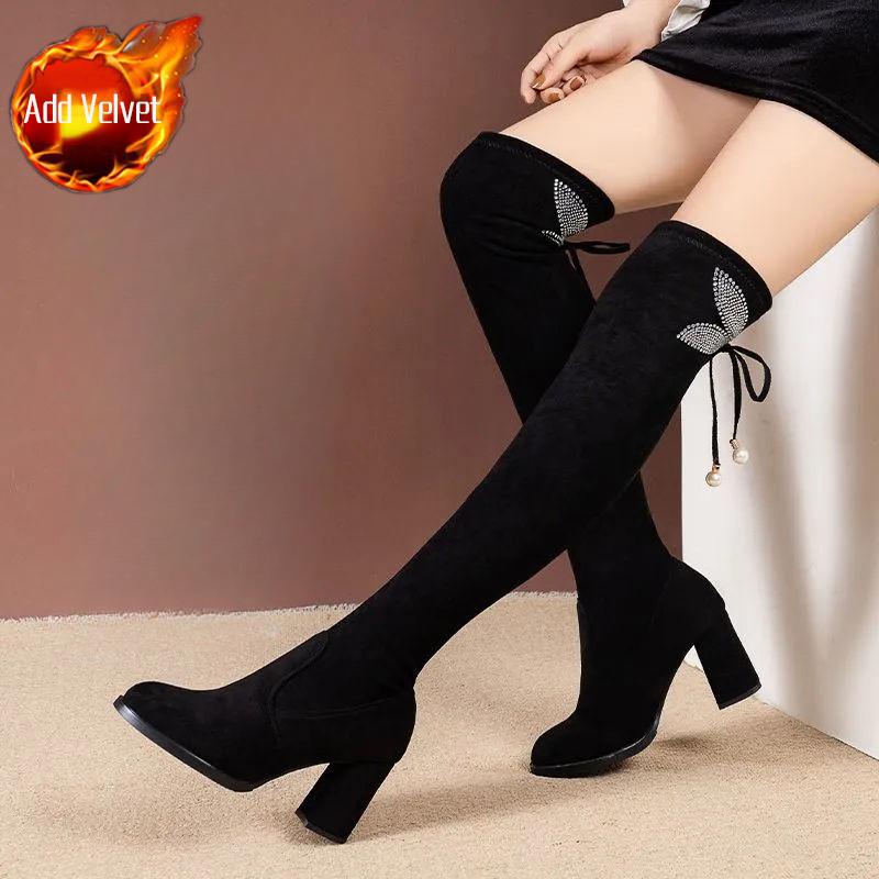 Footwear Thigh High Women's Boots Rhinestone Heels Shoes for Woman Elegant Heeled Above Over The Knee Fashion 2024 New in Sale