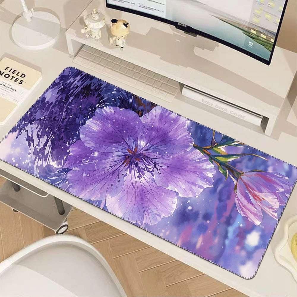 Richly Colored Purple Flower Pattern Design Durable Desktop Mat Spacious Tech Mat For Art Flower Enthusiasts Pc Accessories