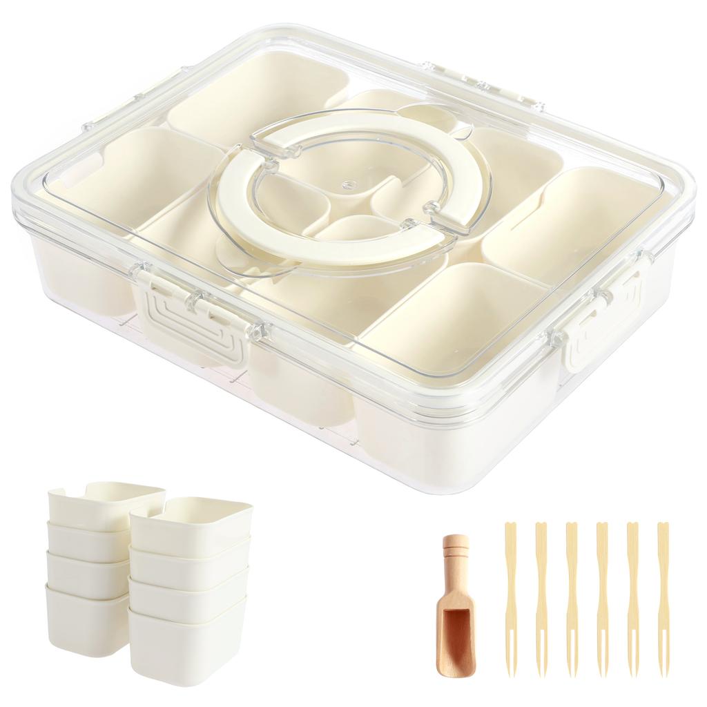 Divided Serving Tray with Handle 8 Compartments Snack Stoarge Box Portable Food Box for Sweets Candy Nuts Cookies Fruit Snacks