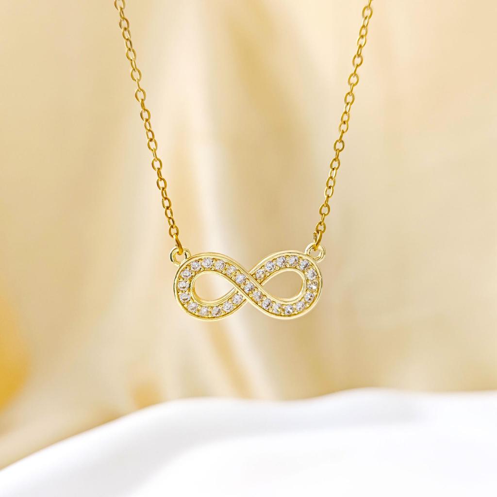 Elegant Gold Infinity Love Pendant Necklace - Titanium Steel, Full Diamond, High-End Luxury Design