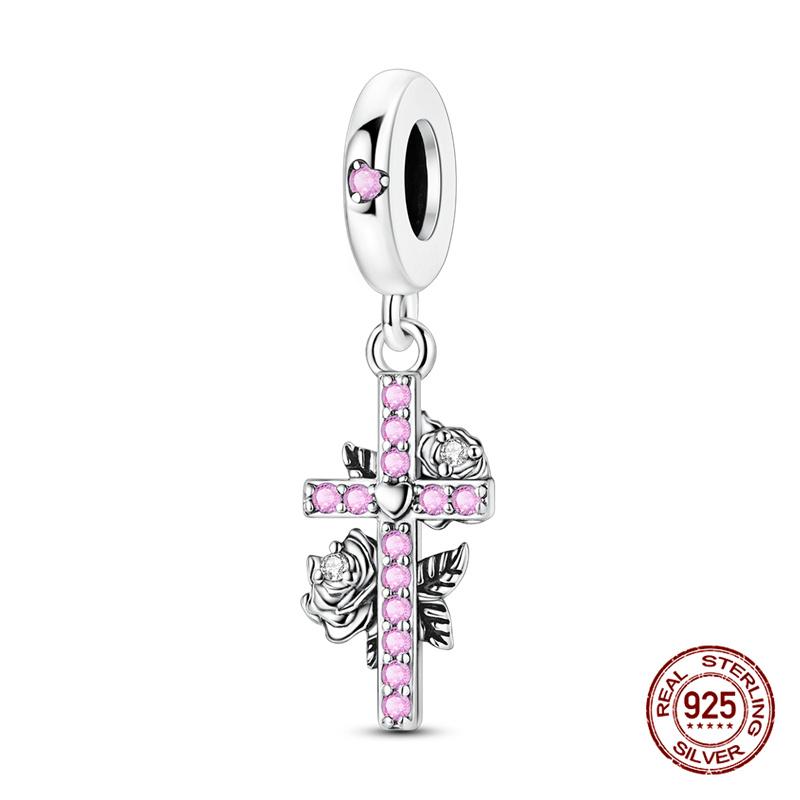 Original Charms Copper Fashion Synthetic Zircon Cross Series Charm Bead Fit 3Mm Original Bracelet For Women Diy Jewelry Gift