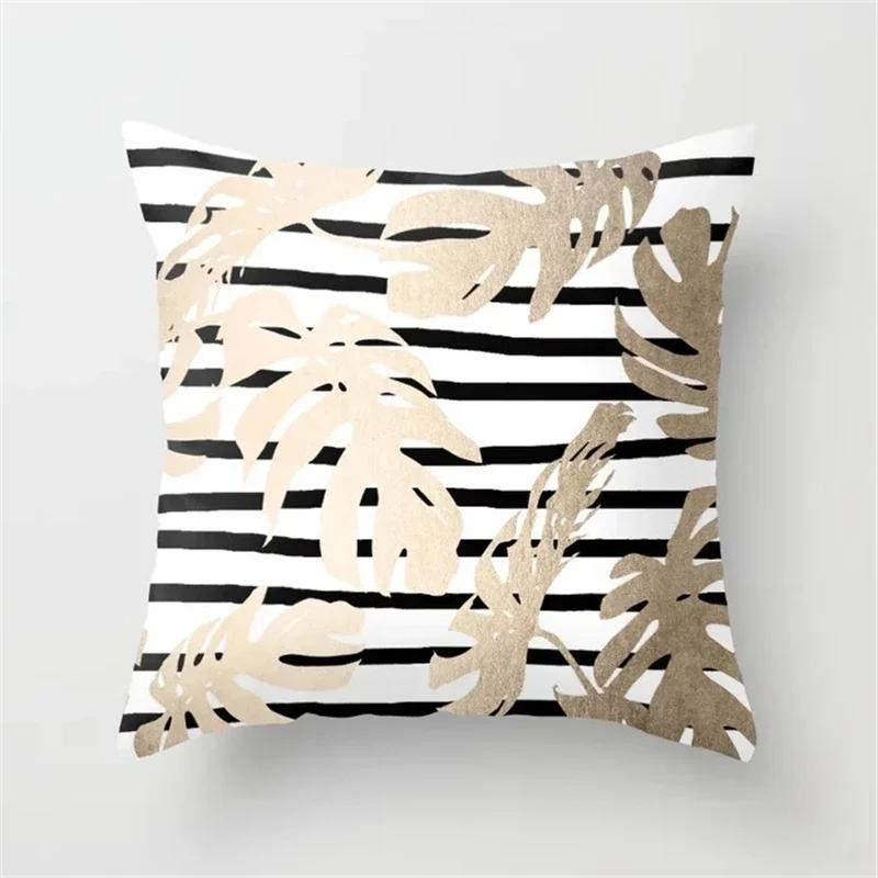 Rose Gold Pink Palm Pillowcase Tropical Plants Polyester Cushion Cover Pillowcase For Living Room Sofa Car Home Decor 45X45Cm