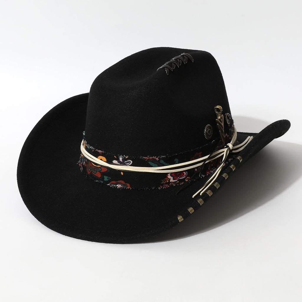 European and American fashion personalized design jazz hat, new top hat, felt hat, hand-sewn retro denim