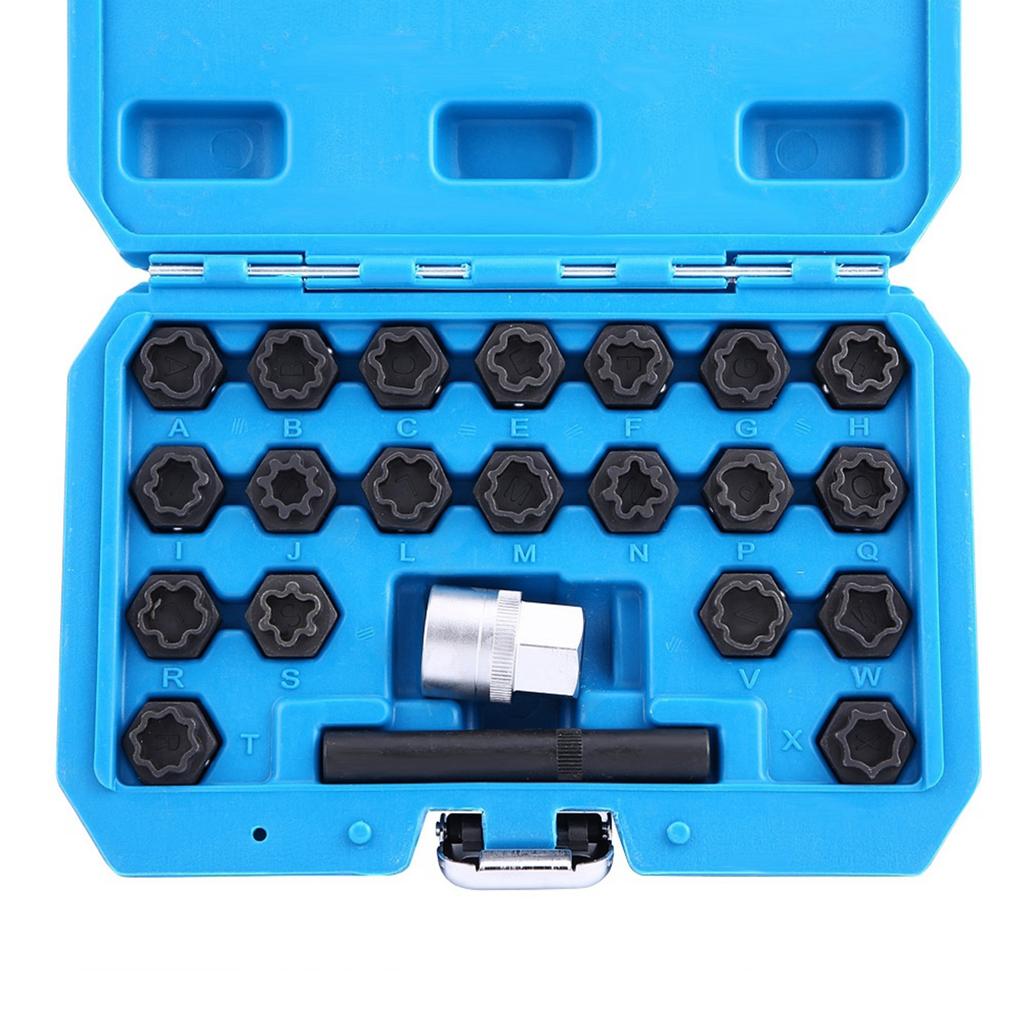 22 Pcs Alloy Steel Anti Theft Screw Sleeve Locking Wheel Nut Key Socket Set