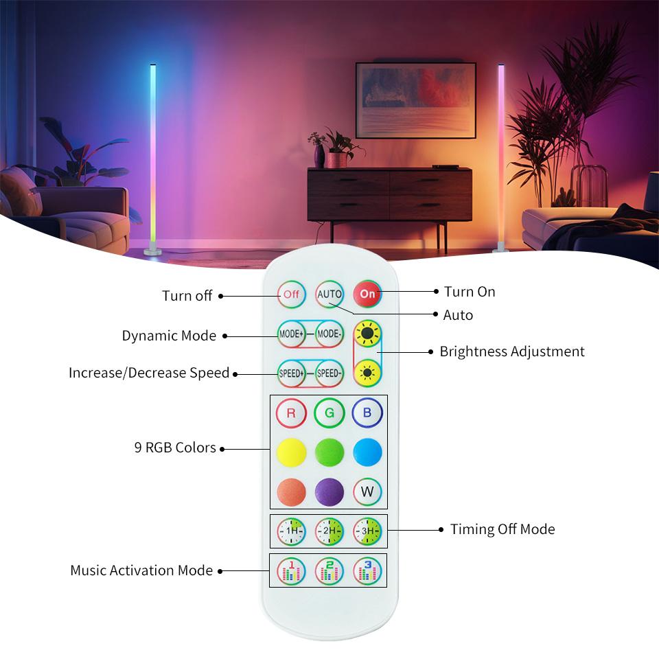 RGB LED Smart Corner Floor Lamp Dimmable APP Control RGB LED Modern Mood Lighting  Stand Lights for Bedroom Gaming Living Room