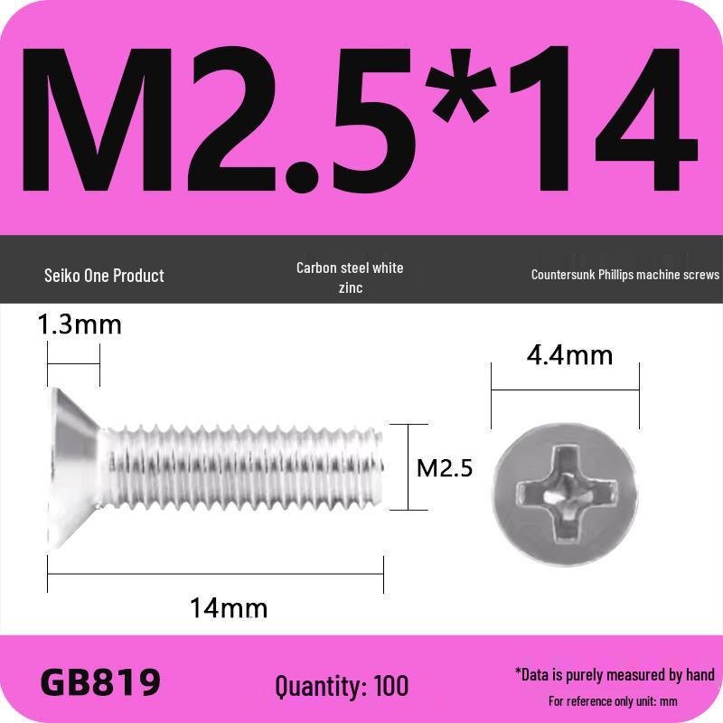 GB819 Zinc-Plated Carbon Steel Phillips Countersunk Screws: M2-M10