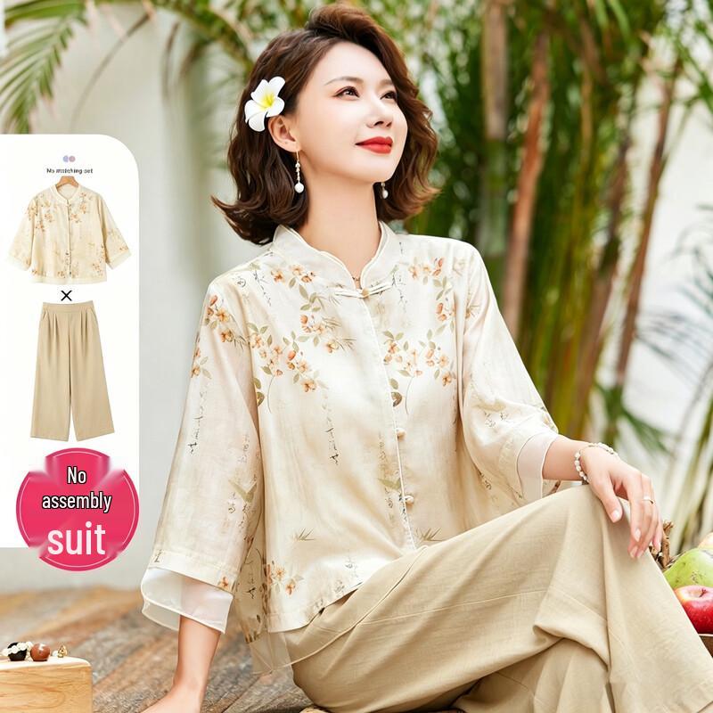 Women s Chinese Style Summer Two-Piece Set 3XL