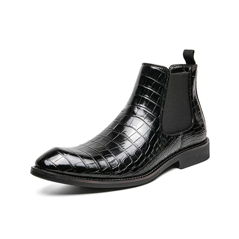 Pánské boty Chelsea Boty Black Pu Kotníkové boty Pánské trendy špičaté boty Chelsea Boot Business s kulatou špičkou Nazouvací pánské boty pro volný čas
