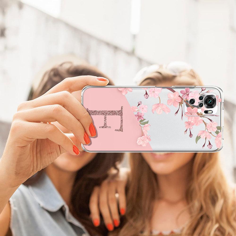 Cherry Flower Letter A B Case For Xiaomi Redmi Note 11 10 9 8 Pro 10S 9S 9A 9C 9T 10C K40 7 8T Clear Soft Silicone Phone Cover