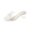 Fairy style slippers female summer outer wear 2025 new crystal thick heel pearl bow transparent high heel cool slippers