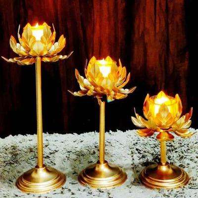 Lotus Golden Tealight Holder Stylishly Shaped Lotus Candle Stand  12,10,8 Inch Set of 3 Not Include Glass(Adjustable)