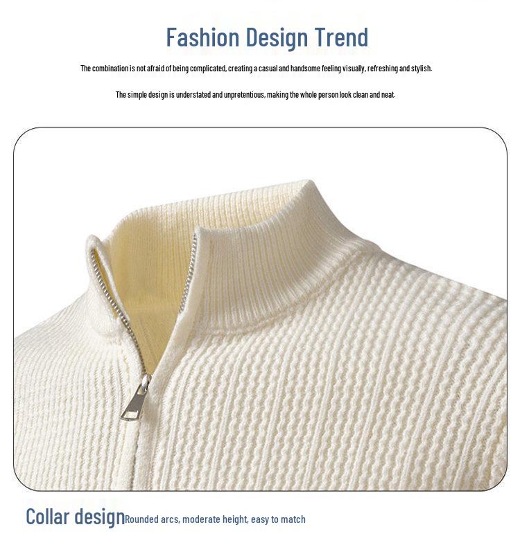 Autumn/Winter 2025 Men's Half-High Collar Knit Zipper Sweater - European American Fashion Pullover