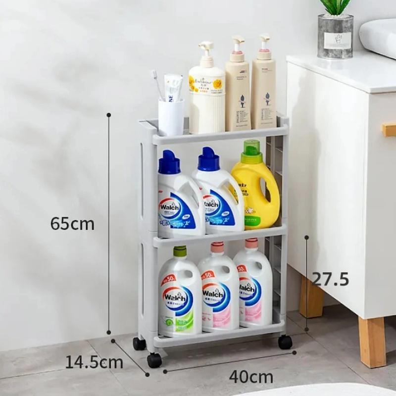 3 Layer Kitchen Bathroom Gap Storage Rack Multi Purpose Rolling Narrow Space Organizer Living Room Study Storage Shelf