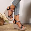 SyfIyno Summer One Piece Buckle Sandals for Women Thick Bottom Slope Heel with Fish Mouth Roman High Heel Sandals Eleven Styles