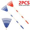 2Pcs Kids Leaf Rake Adjustable Garden Leaves Rakes with 3 Section Removable Handle Gardening Tool Plastic Wood Child Garden Rake