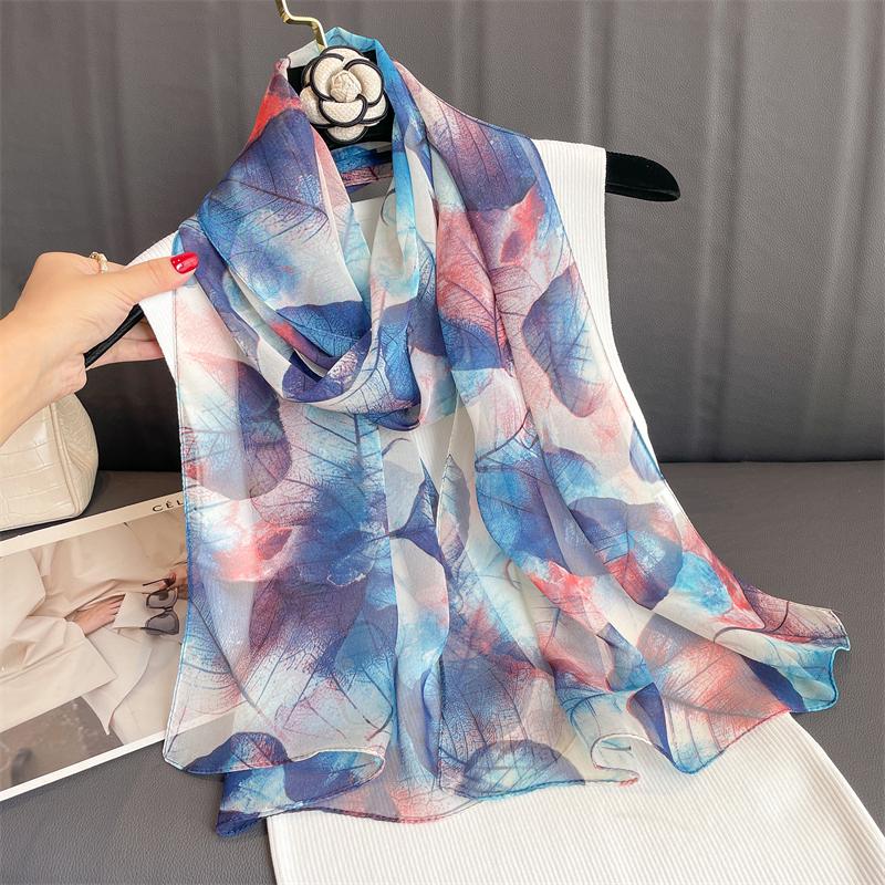 Luxury Brand Women Beach Scarf Georgette Silk Shawls Design Print Headband Female Summer Headband Wraps Sunscreen Hijab 2023