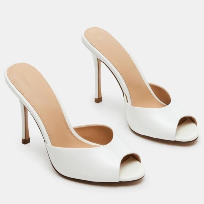 

Сексуальные туфли-мюли Женские шлепанцы 2025 Летние шлепки Женские элегантные туфли на высоком каблуке Белые Черные Красные сандалии Большой размер Вечерняя обувь Бренд 42