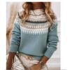 Womens Round Neck Colorblock Loose Knit Sweater Street Style Casual Pullover With Geometric