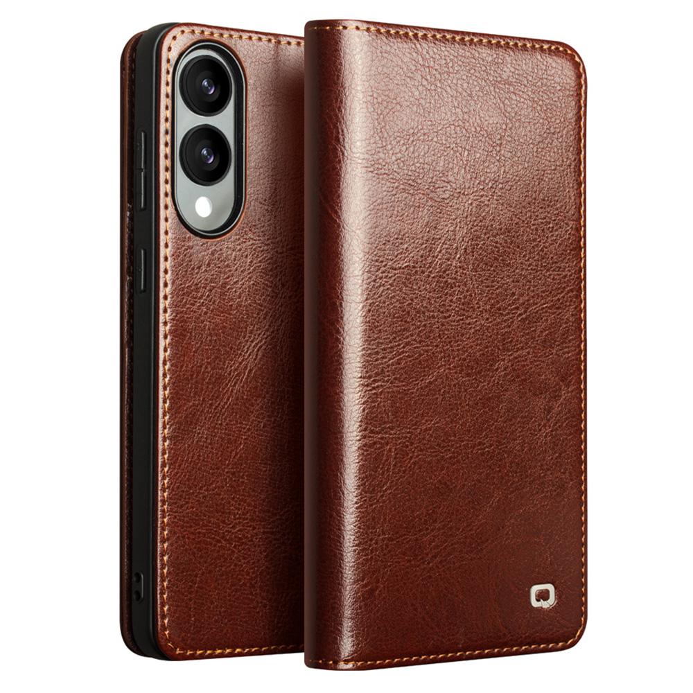QIALINO For Samsung Galaxy S25 Edge Case Wallet Stand Genuine Cow Leather Phone Cover